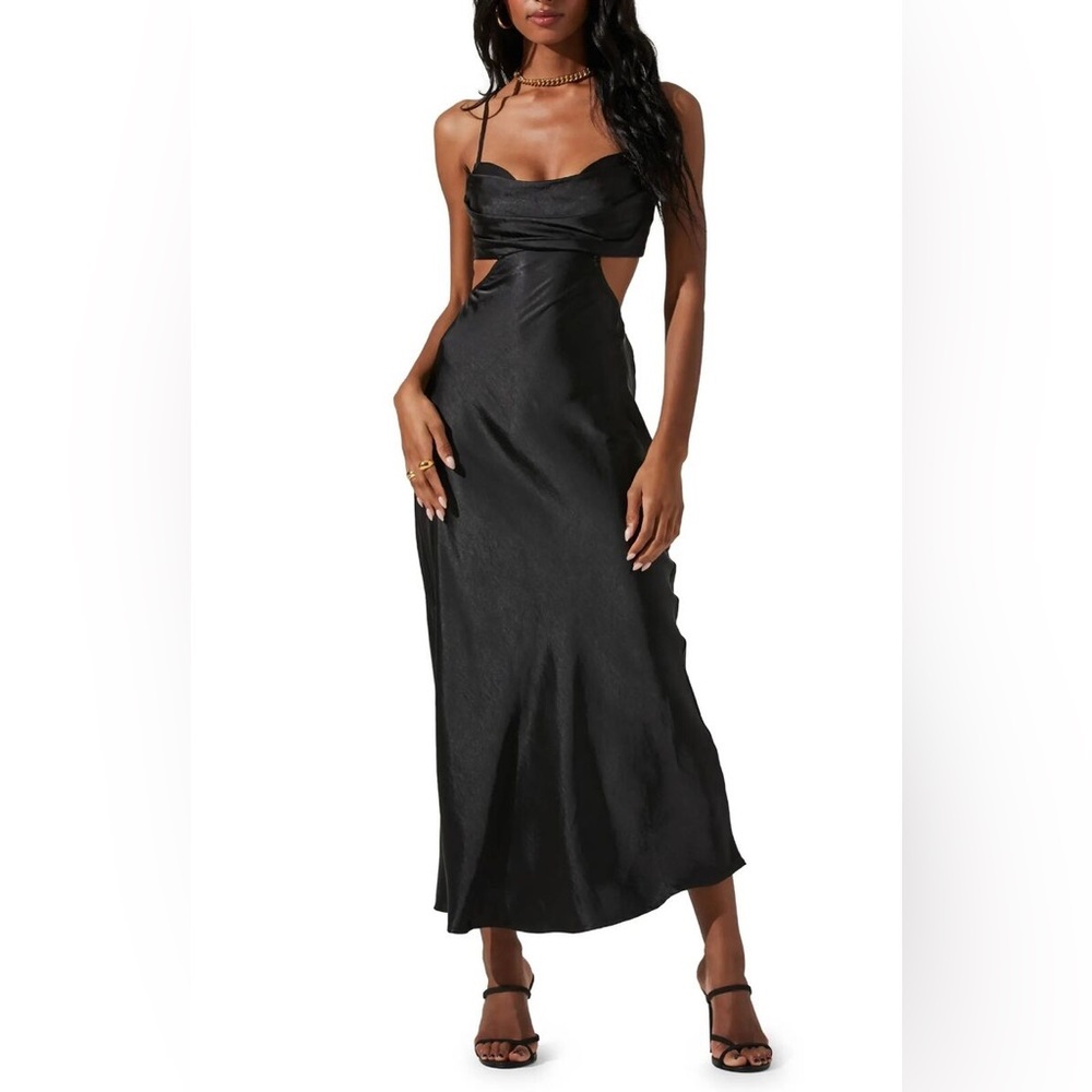 ASTR the Label Colette Midi Cutout Satin Dress Black Size L